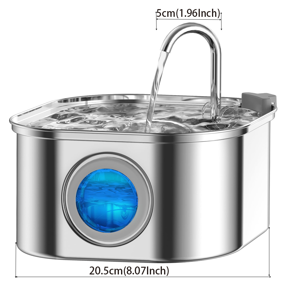Fountain dimensions: 20.5 cm wide, 5 cm spout